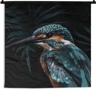 Produktbild von MuchoWow® Wandteppich Wandbehang Eisvogel - Vogel - Grün 150x150 cm Tapisserie Dekoration Wandtuch - Wohnaccessoires - Modernes