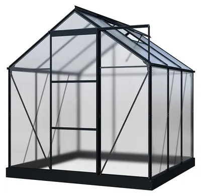 Produktbild von HOME DELUXE Eco Gewächshaus WALENA – Schwarz Matt, Aluminium/PC-Panels (190 × 190 × 193 cm) | UV-Schutz, Schiebetür, mit Fundament