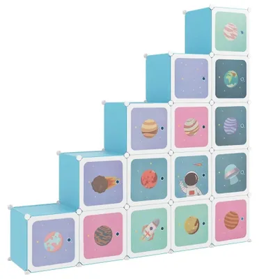 Image de Armoire de rangement pour enfants avec 15 compartiments en bleu