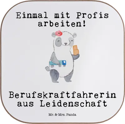 Produktbild von Mr. & Mrs. Panda Untersetzer für Gläser Berufskraftfahrerin Leidenschaft - Weiß - Geschenk, Quadratisch, gläseruntersetzer, Tasse, Coaster, Tischuntersetzer