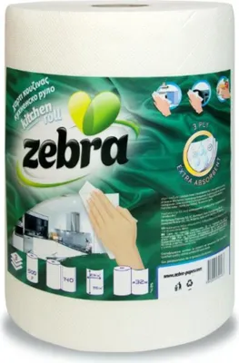 Produktbild von ZEBRA Küchenrolle Extra Absorbent, 100% Zellstoff, 3-lagig, 140 Blätter je Rolle (26x23 cm), Rollenlänge 32 m
