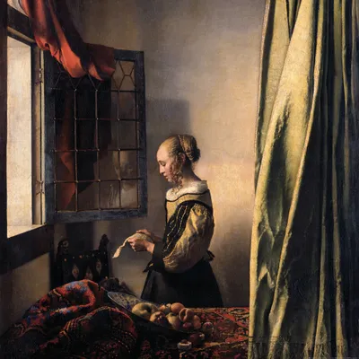 Produktbild von Johannes Vermeer Kunstdruck Bild - Brieflesendes Mädchen Am Offenen Fenster, 1657-1659 (100 x 100 cm)