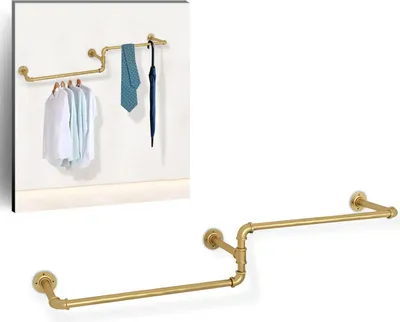 Zdjęcie produktu dla Przemysłowy wieszak rurowy – wieszak ścienny – metalowy – 180×25×19 cm – do dużych obciążeń – do salonu i sypialni – przechowywanie w szafie