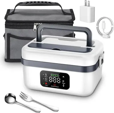 Produktbild von Tragbare elektrische Lunchbox - Selbstheizende Brotdose - 1 l Fassungsvermögen - 16000 mAh Powerbank - Kabelloses Aufheizen - EU-Stecker - Weiß