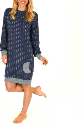 Produktbild von Damen Frottee Nachthemd langarm mit Tupfen – auch in Übergrössen bis 60/62 – 213 93 200 ; Tupfen jeans , 44