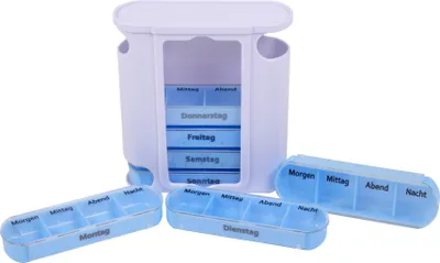 Produktbild von Tablettenbox Pillenturm für 7 Tage und 4 Einnahmezeiten, seitliches entnehmen, 1 x Pillenbox