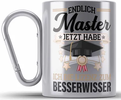 Produktbild von Trendation - Master Abschluss Geschenk Edelstahl Tasse Karabiner Bestanden Studium Prüfung Graduation - Lizenz zum Besserwissser (Silber)