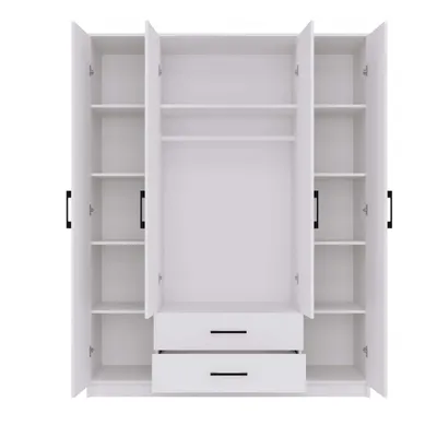 Zdjęcie produktu dla Topeshop ROMANA 160 BIEL KPLB, Biały, Szafa, 11 pół., 4 drzw., Biały, Płyta wiórowa