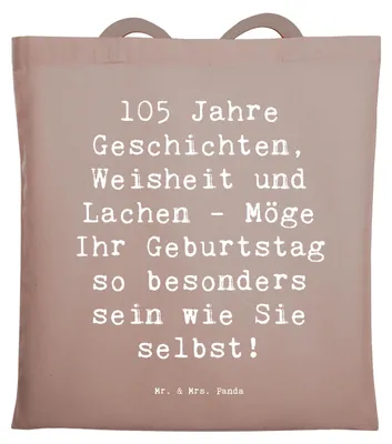 Produktbild von Mr. & Mrs. Panda Tote Bag Spruch 105. Geburtstag - Braun Pastell - Geschenk, Tasche, Happy Birthday, Geburtstagsgeschenk, Büchertasche, herzerwärmend, einkaufsshopper