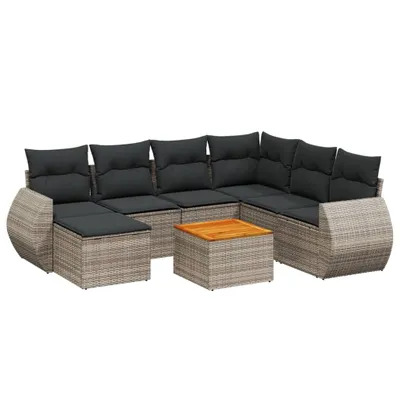 Produktbild von vidaXL 8-tlg. Garten-Sofagarnitur mit Kissen Grau Poly Rattan