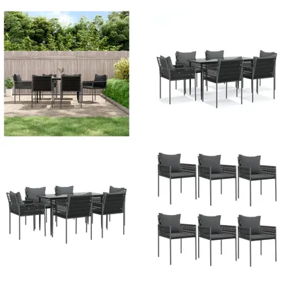 Produktbild von vidaXL 7 tlg. Garten Essgruppe mit Kissen Poly Rattan und Stahl - Garten Essgruppe - Garten Essgruppen - Essgruppe - Outdoor Essgruppe