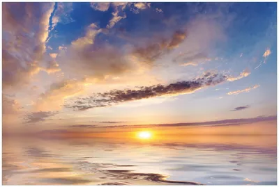 Produktbild von Wallario Premium Glasbild, freischwebende Optik, kräftige Farben, Größe 90 x 60 cm Motiv Sonnenuntergang über dem Wasser