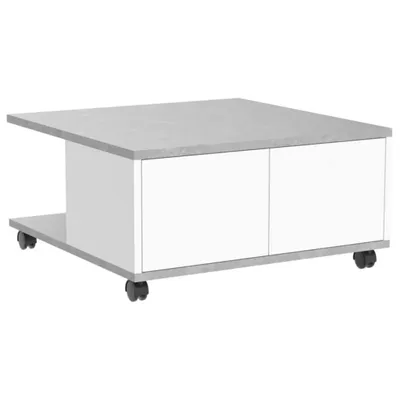 Image de CALICOSY - Table Basse sur Roulettes 2 Tiroirs 2 Niches L70 cm - Twin