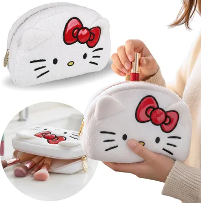 Produktbild von Hello Kitty weiße Plüsch-Kosmetiktasche für unterwegs, geräumig 22×15×7 cm Einheitsgröße