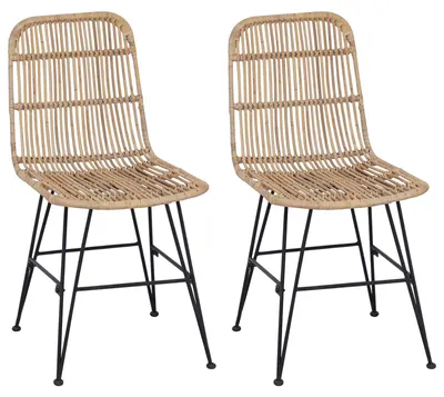 Immagine prodotto di vidaXL Sedia da pranzo, 2 pezzi, colore naturale, 41 x 55 x 85 cm, rattan e acciaio