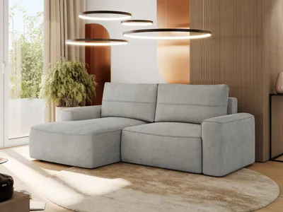 Produktbild von MKS MEBLE Sofa mit Schlaffunktion - Ecksofa mit Schlaffunktion und Bettkasten - Sofa 3 Sitzer - Schlafsofa - Couch - Schlafsofa mit Bettkasten - Belluno - Hellgrau Strukture - Links