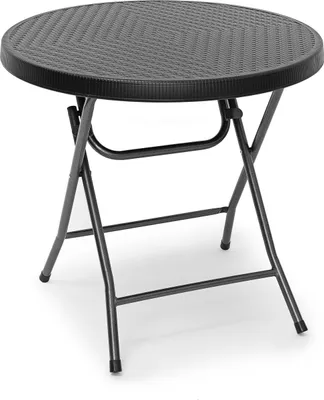 Produktbild von Relaxdays Gartentisch klappbar BASTIAN, rund H x B x T: 74 x 80 x 80 cm, Metall, Kunststoff, Rattan-Optik, schwarz