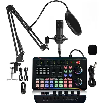 Immagine prodotto di ZELURXX Set di microfoni a condensatore con braccio e scheda audio - Ideale per podcast, streaming e giochi, F998Max+nero