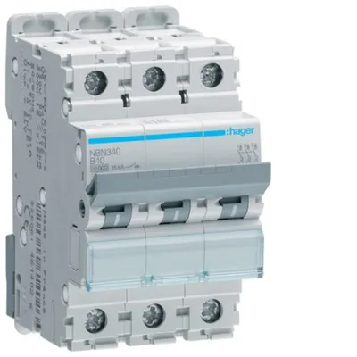 Immagine prodotto di Interruttore automatico Hager NBN340, 3 poli 10kA/15kA B-40A 3M NBN340