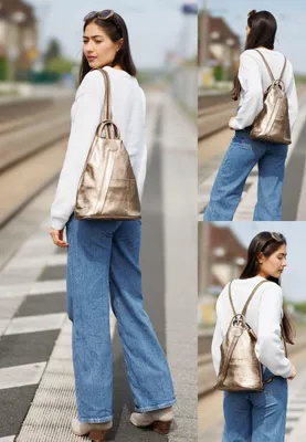 Produktbild von Caspar 2in1 Leder Rucksack Schultertasche Sportlich Elegante Damen Handtasche - SIGNATURE LINE - Modell No.782 - Italy