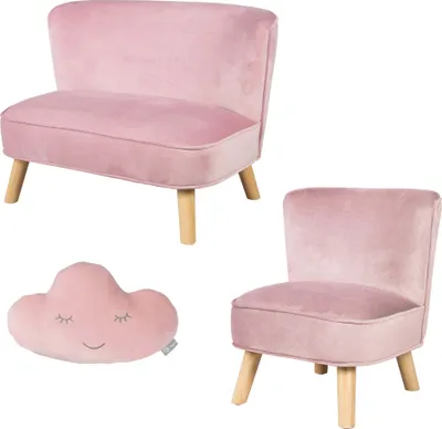Produktbild von roba Bundle 'Lil Sofa' besteht aus Kindersofa, Kindersessel, Dekokissen Wolke in rosa/mauve