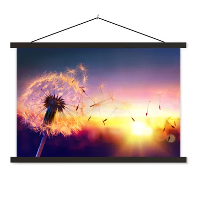 Produktbild von MuchoWow® Textilposter Löwenzahn - Blumen - Sonnenuntergang - Horizont - Nacht 120x80 cm mit schwarzem Rahmen - Wanddeko