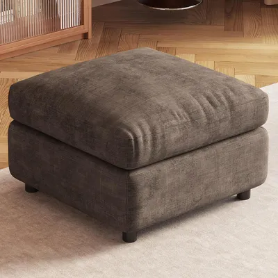 Immagine prodotto di Pouf con spazio contenitore, poggiapiedi imbottiti, pouf, panche imbottite, panche, colore marrone, dimensioni 68x68x44 cm