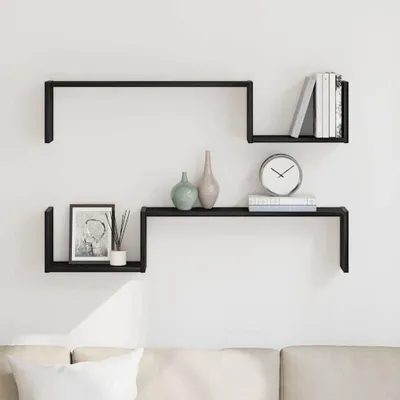 Immagine prodotto di Maison Exclusive - Mensola a muro con ripiano 2 pezzi effetto rovere nero 100 x 15 x 20 cm