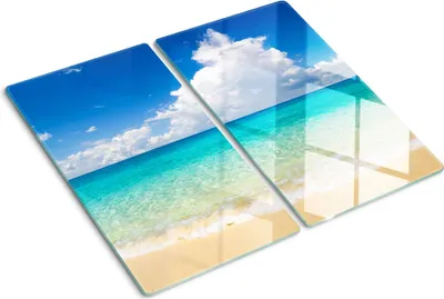 Produktbild von Tulup Glas-Herdabdeckplatte - 2x30x52cm - Glaskeramikkochfeld-Abdeckung Spritzschutz Zweiteilig Paradiesstrand