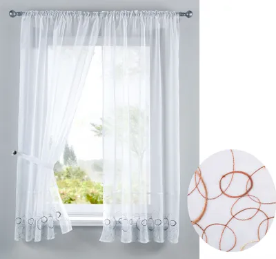 Produktbild von AURA Stickerei Gardinen Set 4 Tlg. Raffhalter Tunneldurchzug Gardinenband für Gardinenschienen Braun HxB 150x90 cm, 112230