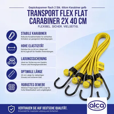 Produktbild von alca® Gepäckspanner extra flach 2er-Set Spanngurt 40cm elastisch bis 60cm 2 Stk. für Auto, Motorrad, Möbel & Transport
