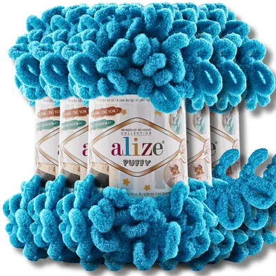 Produktbild von Alize 5x 100g Puffy Wolle, Uni, Häkeln, Stricken (Turquoise Blue - 16)