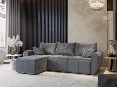 Zdjęcie produktu dla Masseno Narożnik MADISON z funkcją spania i pojemnikiem na pościel Kształt L, Rozkładana sofa, Rogówka - Szary, PAROS 06