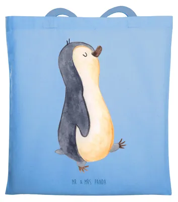 Produktbild von Mr. & Mrs. Panda Shopping Tasche Pinguin marschieren - Sky Blue - Geschenk, Tote Bag, Pinguine, Bruder, Einkaufstasche, Schwester, Schultasche, Laptoptasche, Familie