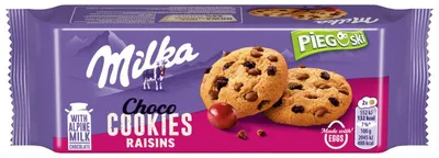 Produktbild von Milka Pieguski Choco Raisins Kekse mit Milchschokolade und Rosinen 135 g