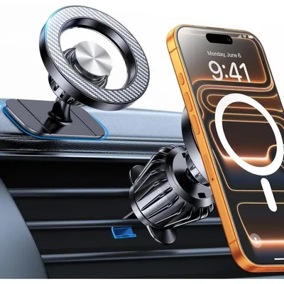 Image de Support de téléphone pour voiture, compatible MagSafe, 20 aimants puissants, rotation à 360°, en fibre de carbone, pour iPhone 16/15/14/13/12