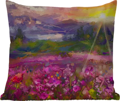 Produktbild von MuchoWow® Outdoor Kissen - Gemälde - Ölfarbe - Blumen - Natur - Sonne - 50x50 cm - Wetterfest - Lounge Kissen - Komfortabel - Kissen mit Bild