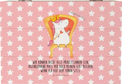 Produktbild von Mr. & Mrs. Panda Box Einhorn Prinzessin 22 x 15 cm - Rot Pastell - Geschenk, aus Holz, Geburtstagsgeschenk, Geschenkbox, Geburtstag, truhe mit deckel, Schatzkiste, Monat