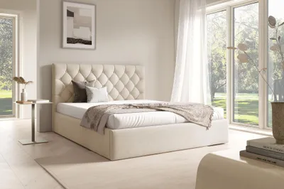 Produktbild von MEBLINI Bastian Polsterbett 180x200 mit Stauraum - Matratze, Lattenrost und Bettkasten - Kopfteil Bett mit Stauraum - Doppelbett - Stauraumbett - Betten - 180x200 - Beige Samt/H3