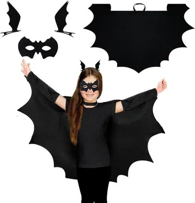 Zdjęcie produktu dla Kostium nietoperza dla dzieci na Halloween - peleryna wampira + maska + spinka do włosów - idealny na Halloween - Luxento