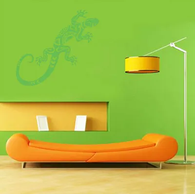 Produktbild von Wandtattoo - Wandaufkleber - Wandtattoo "Gekko Tribal" - 80cm x 33cm lindgrün - Dekoration Küche Wohnzimmer Wand