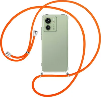 Produktbild von Handykette Backcover-Schutzhülle mit Band (Metall silberfarben) für Motorola Edge 40 5G (6.55'') - neonorange