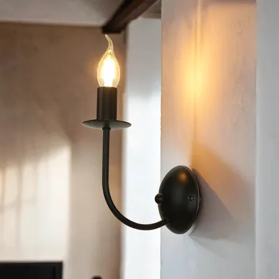 Produktbild von Wandlampe Rustikal E14 Schwarz Metall dekorativ innen Wandleuchte Flur Wohnzimmer