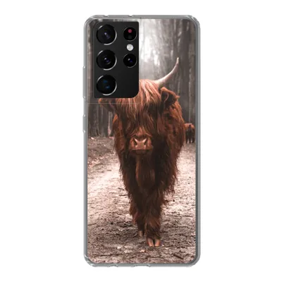 Produktbild von MuchoWow® Handyhülle Schutzhülle Hülle für Samsung Galaxy S21 Ultra Schottischer Hochländer - Wald - Kuh - Tiere - Natur Silikon Softcase Handy Hülle - Mobiltelefon