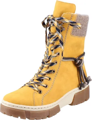 A single yellow boot is shown against a white background.