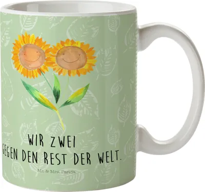 Produktbild von Mr. & Mrs. Panda Pott Blume Sonnenblume - Blattgrün - Geschenk, Campingbecher, Kindertasse, Vertrauen, Garten, Camping Tasse, Freundin, Best Friends, Beste, Sonnenblumen
