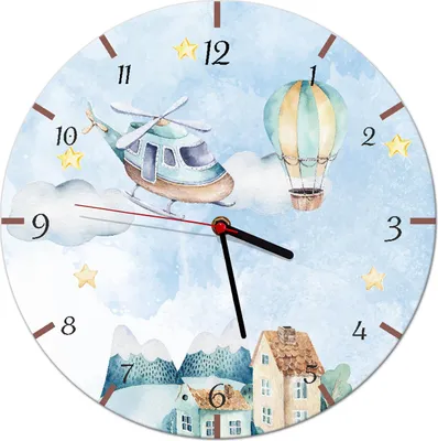 Obrázok produktu pre Detské nástenné hodiny Modré hodinky Detská izba Balón Helikoptéra