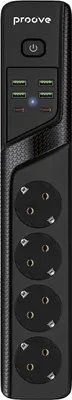 Produktbild von Proove Steckdosenleiste 2M 2500W Steckdose P-04 (4Xac + 4Xusb + 2Xtype-C) Schwarz