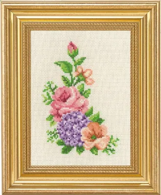 Produktbild von Permin Kreuzstich Stickpackung "Rose & Hortensie", Zählmuster, 14x19cm, 13-1138
