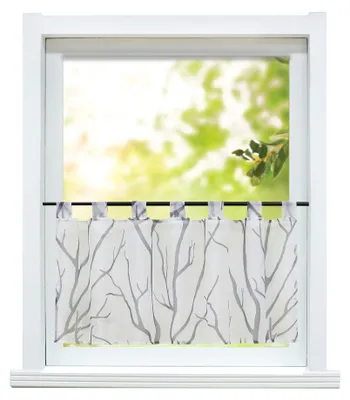 Zdjęcie produktu dla Nowoczesne zasłony bistro - krótkie, transparentne zasłony z przelotkami - 60 x 140 cm - biało-szare